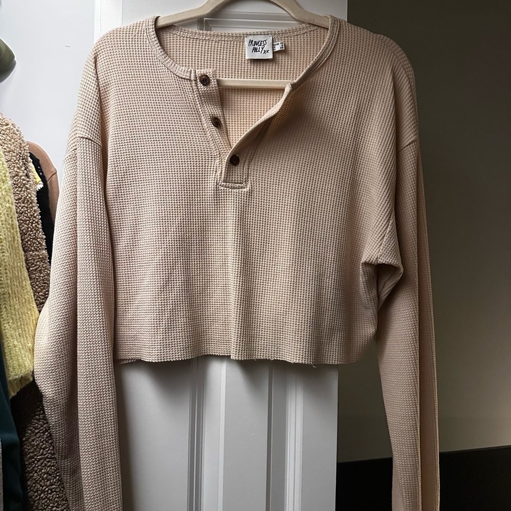 Princess Polly Beige Waffle Knit Button Down Shirt